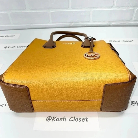 Michael Kors Mercer MD Two-Tone Pebbled Leather Belted Satchel - Honeycomb Multi - Picture 12 of 12